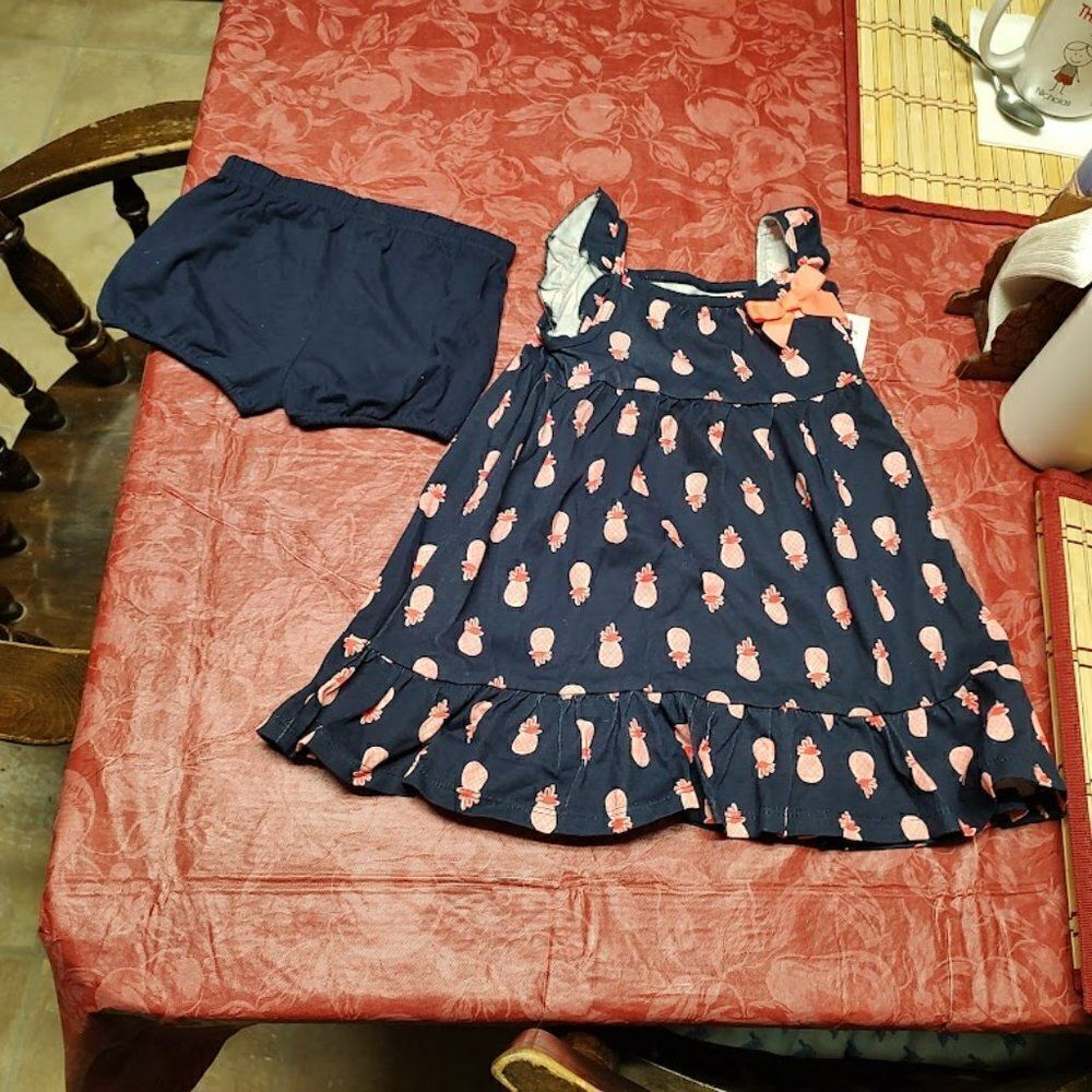 New Just One You Carter's  Navy Blue Pink Pineapples Dress  Girl's 18 Months